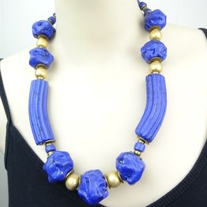 VINTAGE 70s 80s Necklace Chunky Beaded Blue Retro